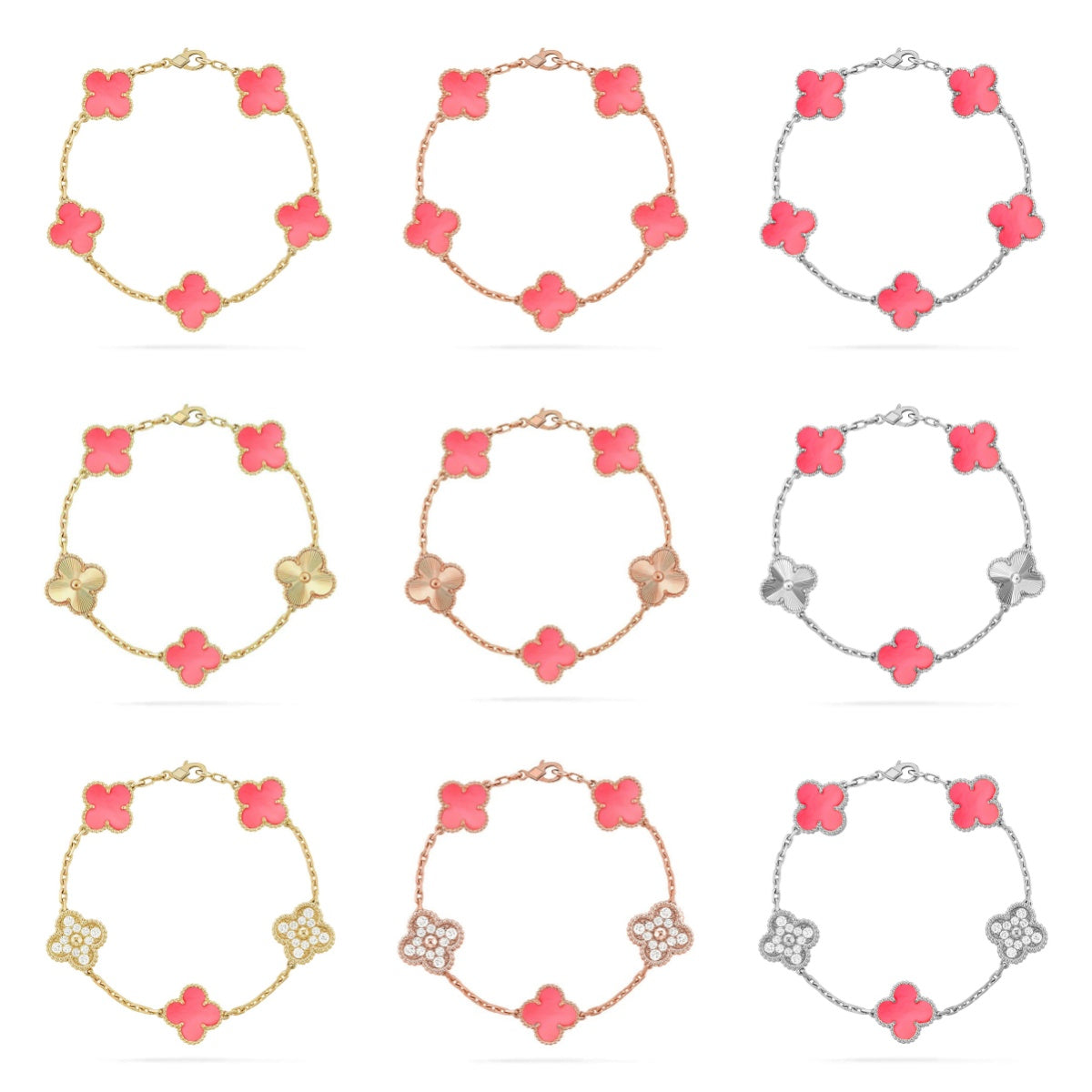 [⭐Miroze ]New  CLOVER 5 MOTIFS  PINK MOP BRACELET COLLECTION