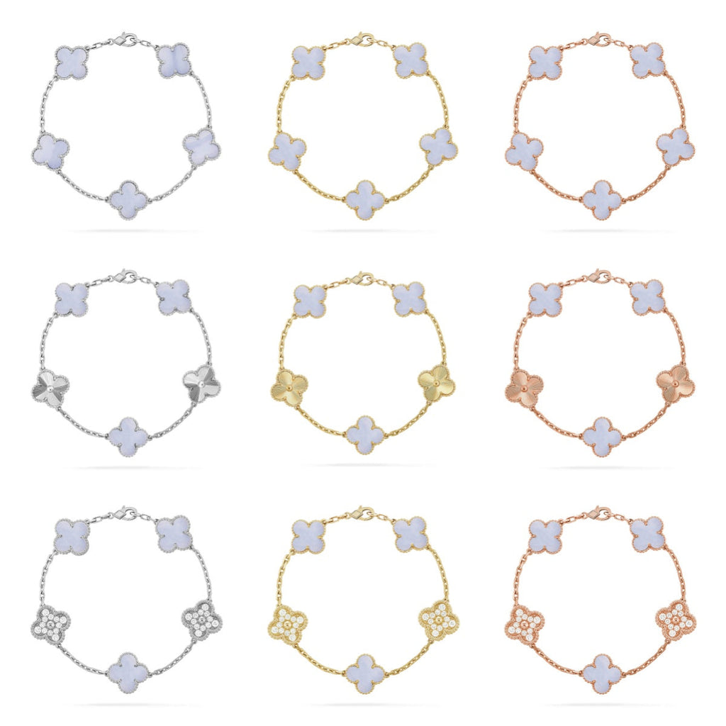 [⭐Miroze ]New  CLOVER 5 MOTIF PURPLE CHALCEDONY BRACELET COLLECTION