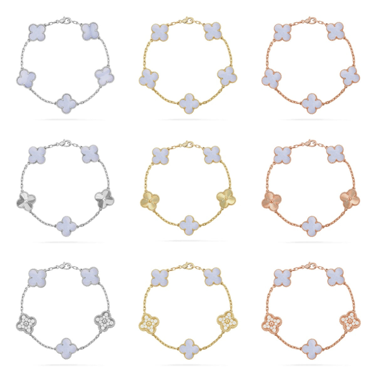 [⭐Miroze ]New  CLOVER 5 MOTIF PURPLE CHALCEDONY BRACELET COLLECTION