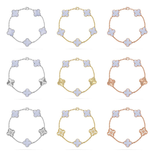 [[⭐Miroze] ]New  CLOVER 5 MOTIF PURPLE CHALCEDONY BRACELET COLLECTION