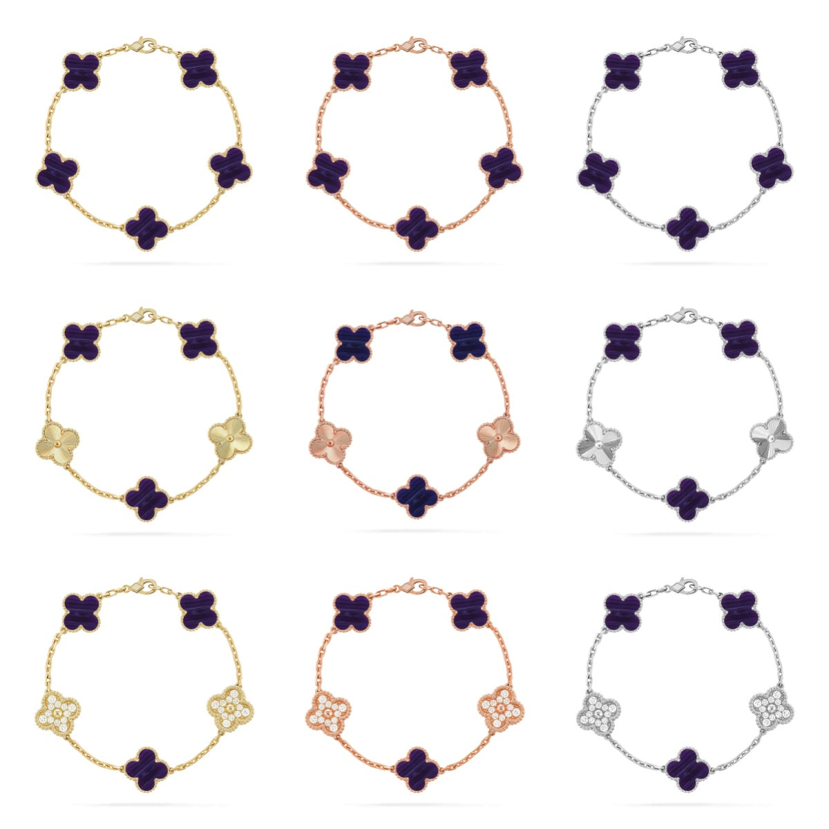 [⭐Miroze ]New CLOVER 5 MOTIF PURPLE STRIPES BRACELET COLLECTION