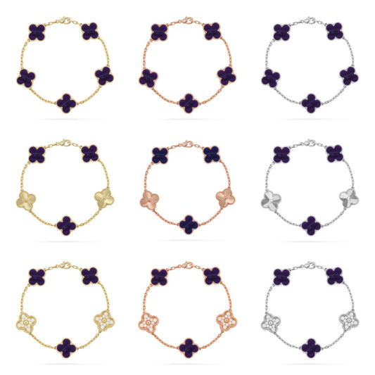 [[⭐DORISW] ]New CLOVER 5 MOTIF PURPLE STRIPES BRACELET COLLECTION