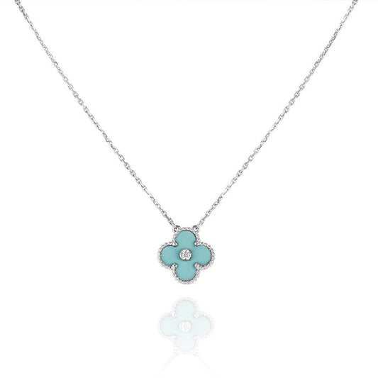 [⭐Miroze]CLOVER 1 DIAMOND LIGHT BLUE SILVER NECKLACE