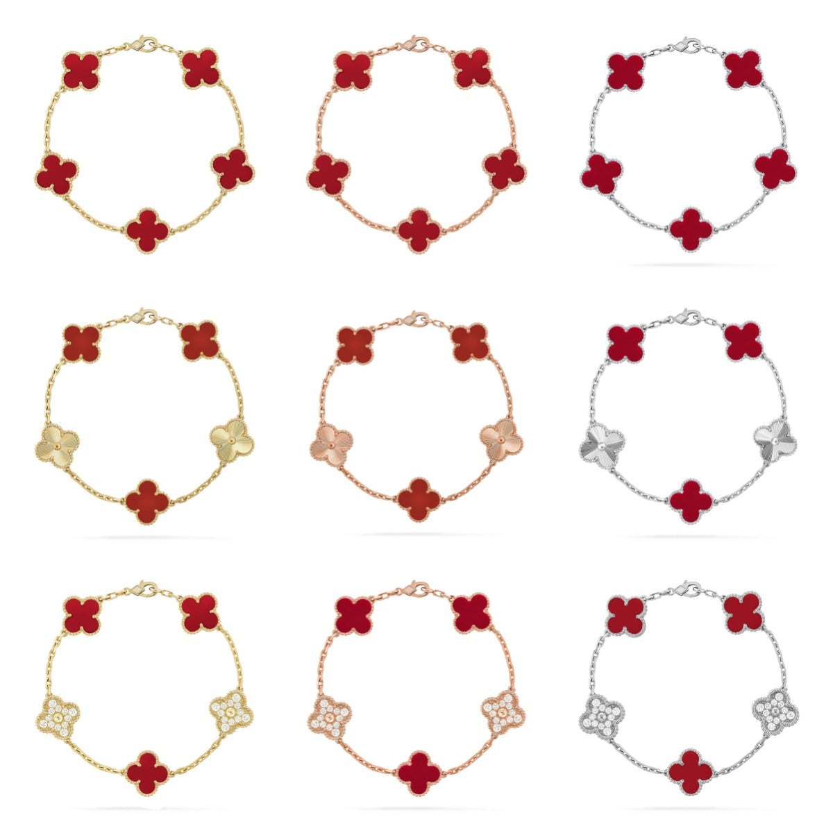 [⭐Miroze ]New  CLOVER 5 MOTIF RED CORNELIAN BRACELET COLLECTION