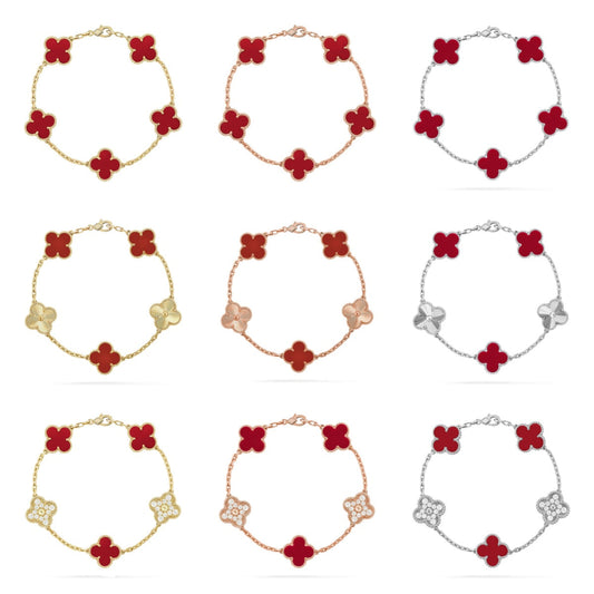 [[⭐DORISW] ]New  CLOVER 5 MOTIF RED CORNELIAN BRACELET COLLECTION