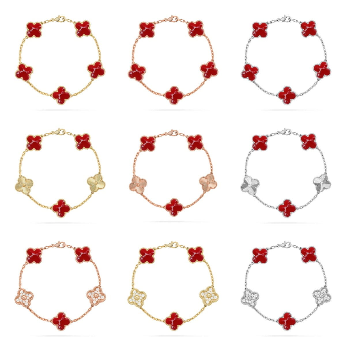 [⭐Miroze ]New CLOVER 5 MOTIF RED PATTERN BRACELET COLLECTION