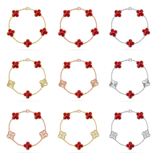 [[⭐DORISW] ]New CLOVER 5 MOTIF RED PATTERN BRACELET COLLECTION