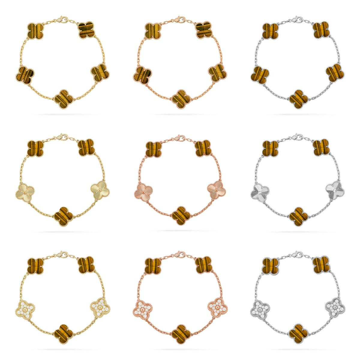 [⭐Miroze ]New  CLOVER 5 MOTIFS TIGER EYE BRACELET COLLECTION