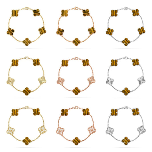 [[⭐DORISW] ]New  CLOVER 5 MOTIFS TIGER EYE BRACELET COLLECTION