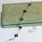⭐Miroze CLOVER 5 MOTIF VEINED ONYX BRACELET SILVER