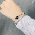 ⭐Miroze CLOVER 5 MOTIF VEINED ONYX BRACELET SILVER