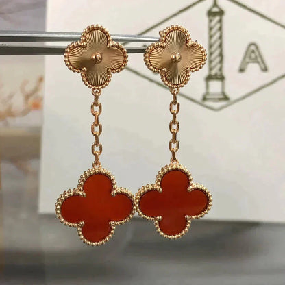 [⭐Miroze] CLOVER 2 MOTIF  LASER CARNELIAN EARRINGS