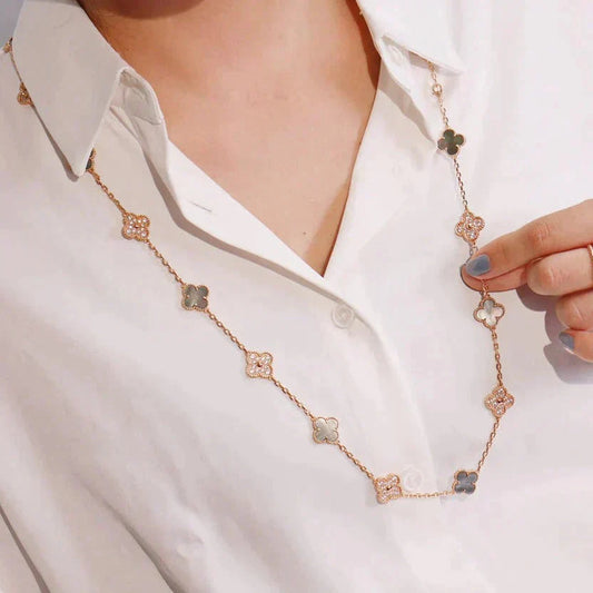 [⭐Miroze]CLOVER 20 MOTIFS DARK MOP DIAMOND  NECKLACE