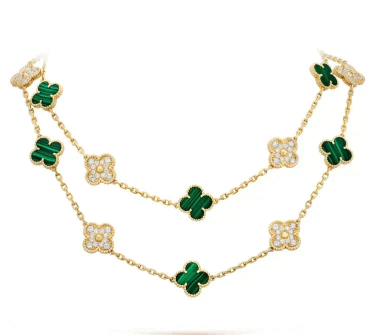 ⭐Miroze CLOVER 20 MOTIFS MALACHITE DIAMOND NECKLACE