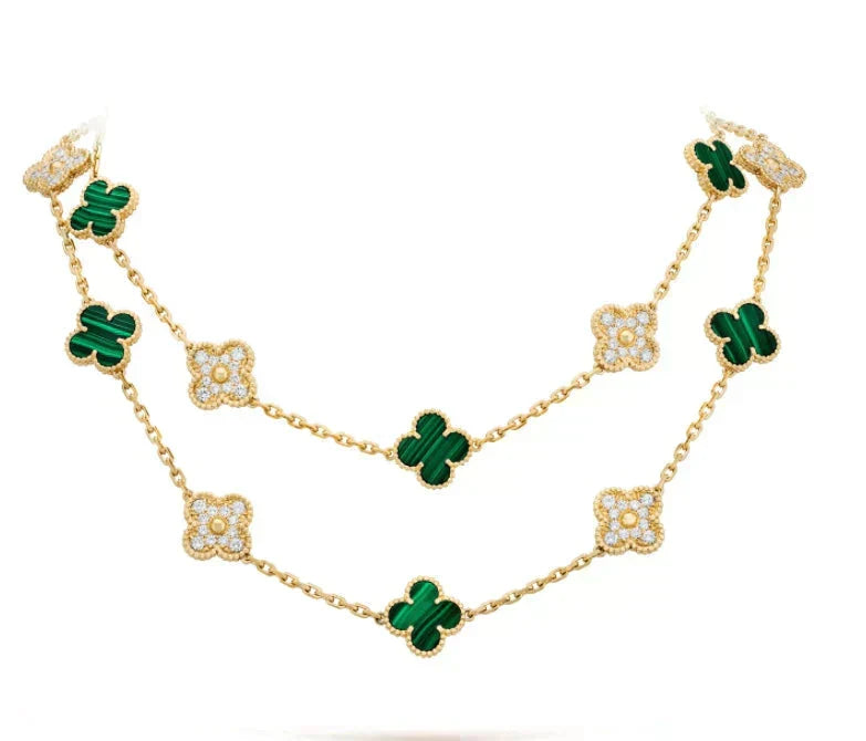 ⭐Miroze CLOVER 20 MOTIFS MALACHITE DIAMOND NECKLACE
