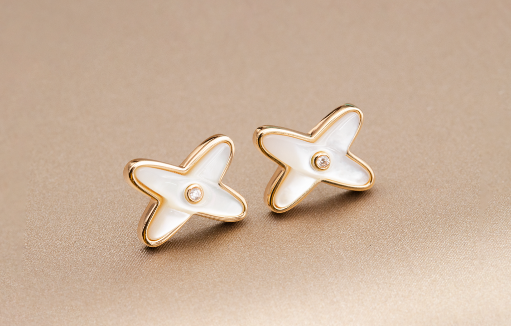 ⭐Miroze JEUX DE WHITE MOP PINK GOLD DIAMOND EARRINGS