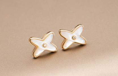 [⭐Miroze]JEUX DE WHITE MOP PINK GOLD DIAMOND EARRINGS