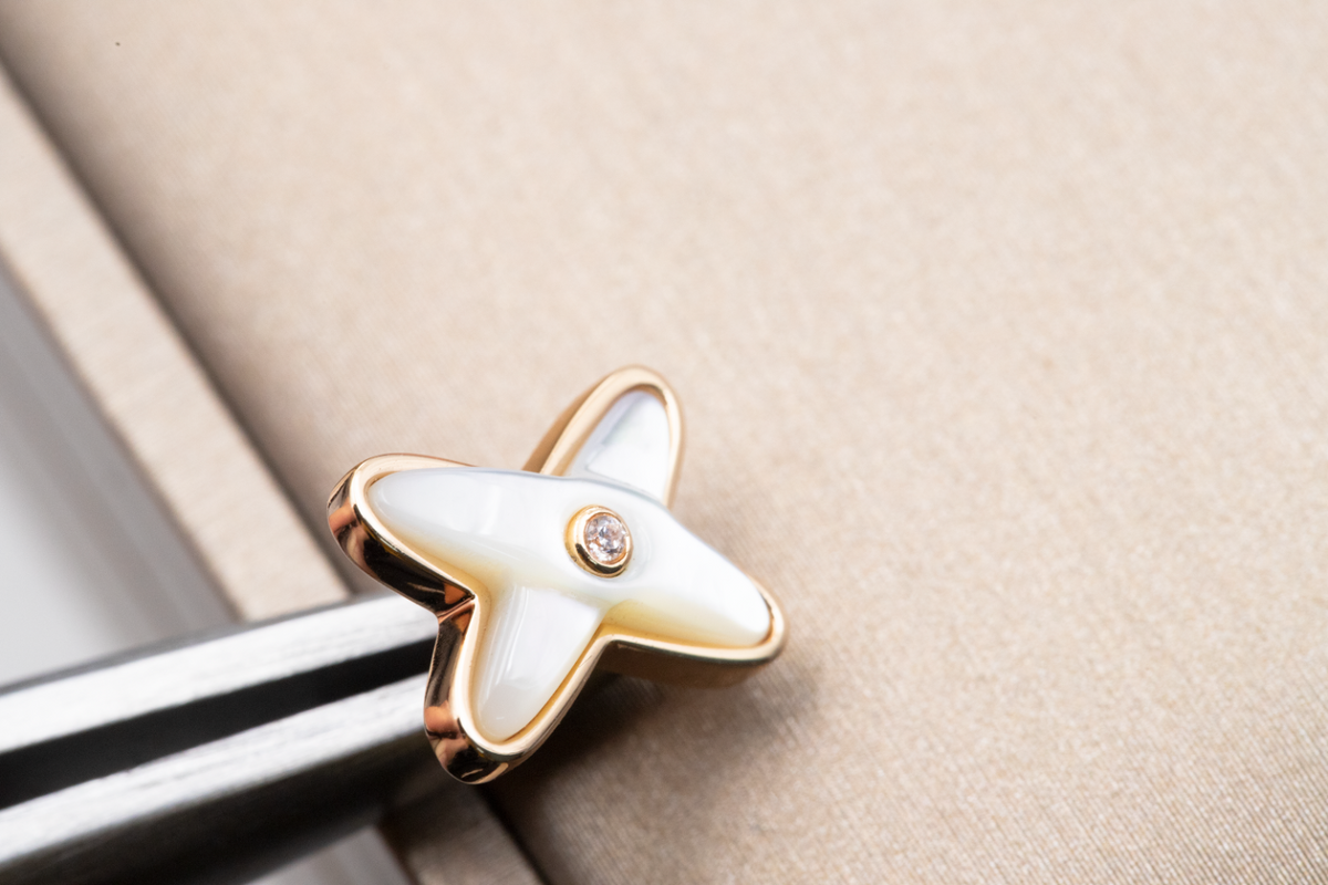 [⭐Miroze]JEUX DE WHITE MOP PINK GOLD DIAMOND EARRINGS