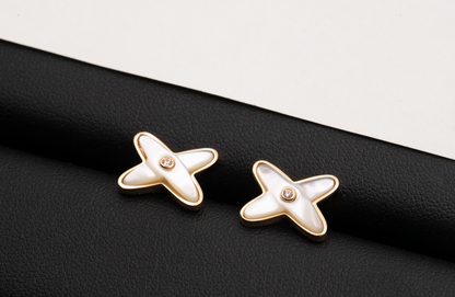 [⭐Miroze]JEUX DE WHITE MOP PINK GOLD DIAMOND EARRINGS