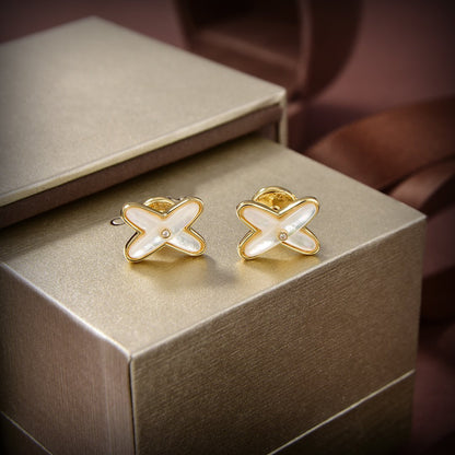 [⭐Miroze]JEUX DE WHITE MOP GOLD DIAMOND EARRINGS