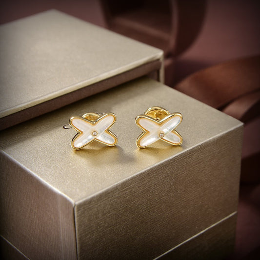 [⭐Miroze]JEUX DE WHITE MOP GOLD DIAMOND EARRINGS