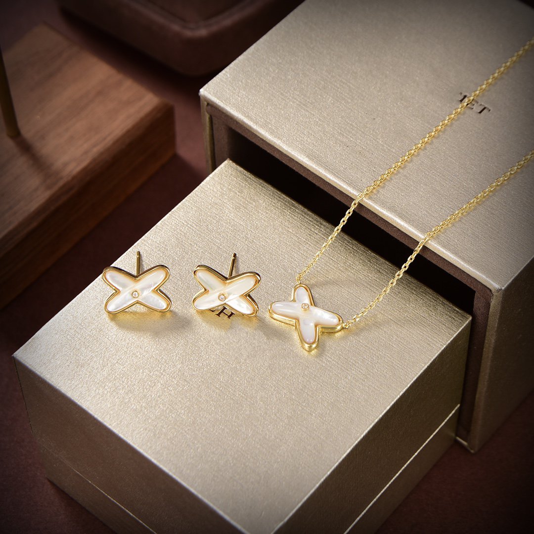 ⭐Miroze JEUX DE WHITE MOP GOLD DIAMOND EARRINGS