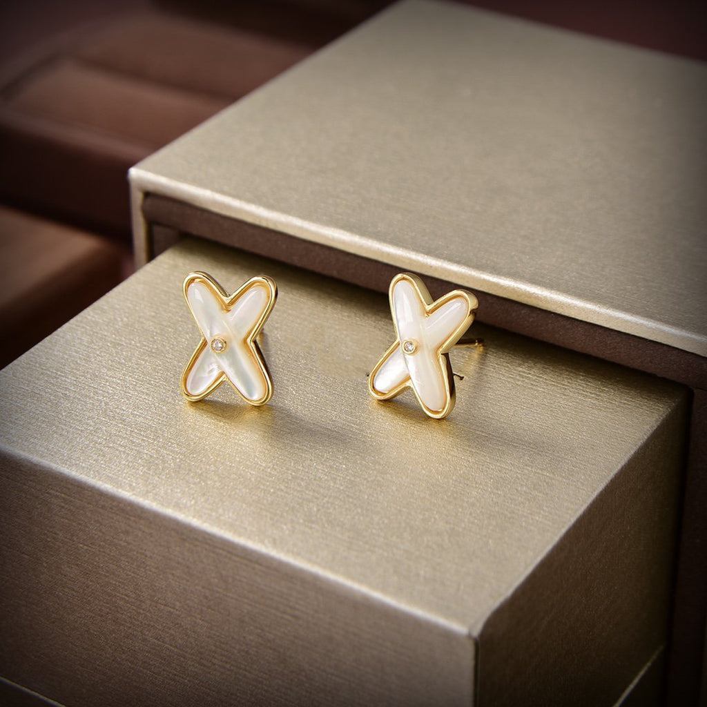 ⭐Miroze JEUX DE WHITE MOP GOLD DIAMOND EARRINGS