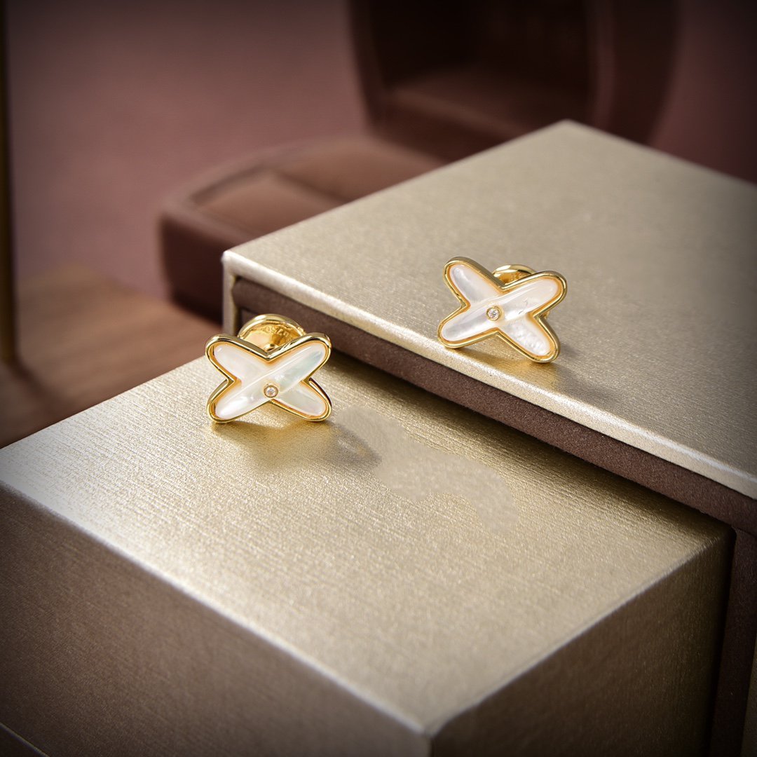 [⭐Miroze]JEUX DE WHITE MOP GOLD DIAMOND EARRINGS