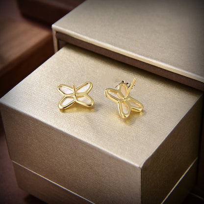 [⭐Miroze]JEUX DE WHITE MOP GOLD DIAMOND EARRINGS