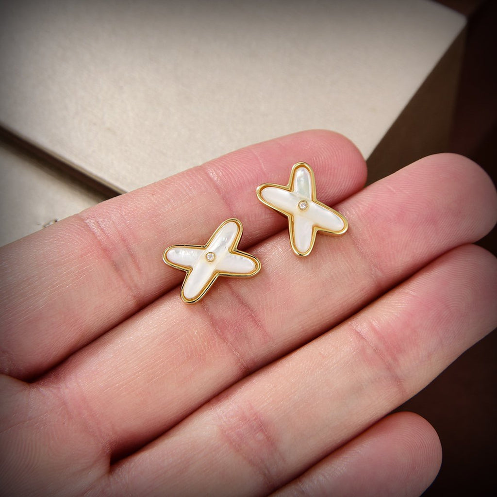 ⭐Miroze JEUX DE WHITE MOP GOLD DIAMOND EARRINGS