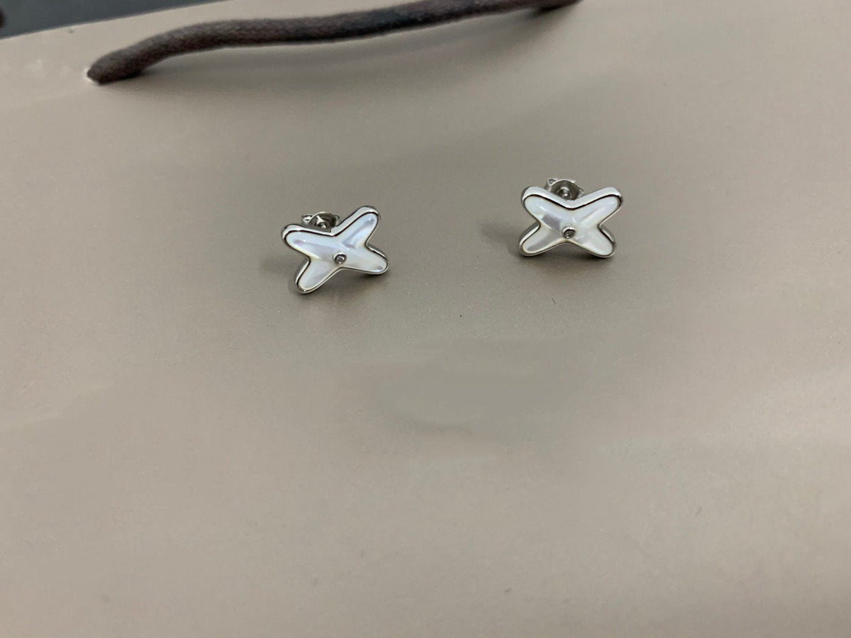 [⭐Miroze]JEUX DE WHITE MOP SILVER DIAMOND EARRINGS