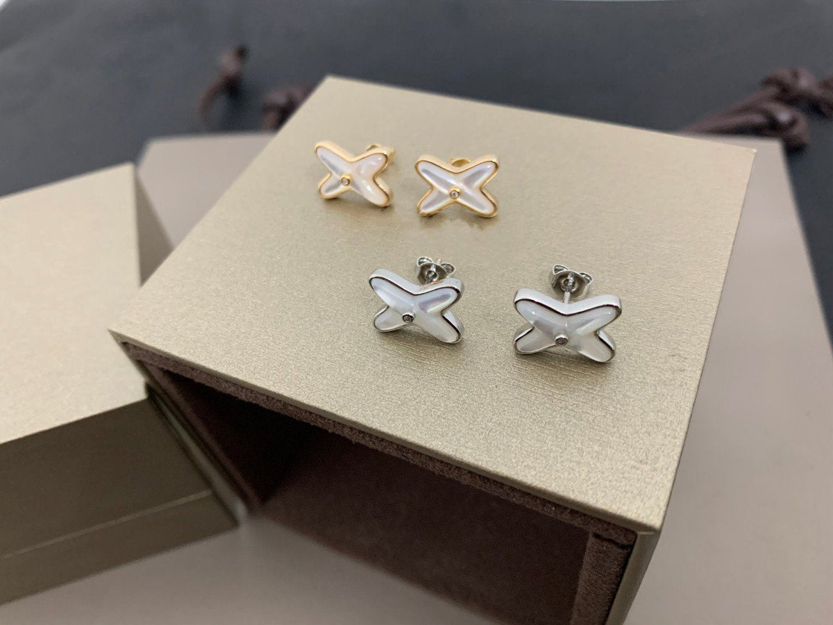 ⭐Miroze JEUX DE WHITE MOP SILVER DIAMOND EARRINGS
