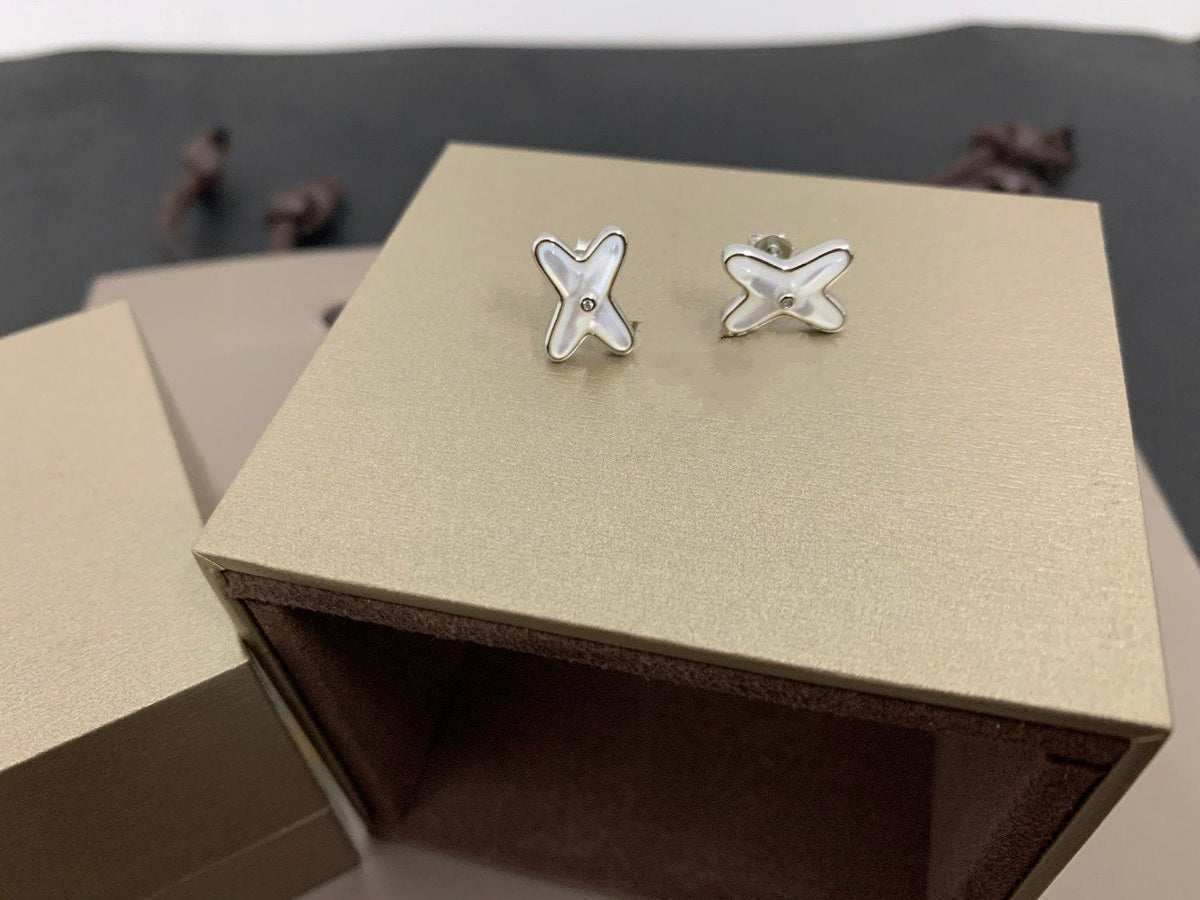 ⭐Miroze JEUX DE WHITE MOP SILVER DIAMOND EARRINGS