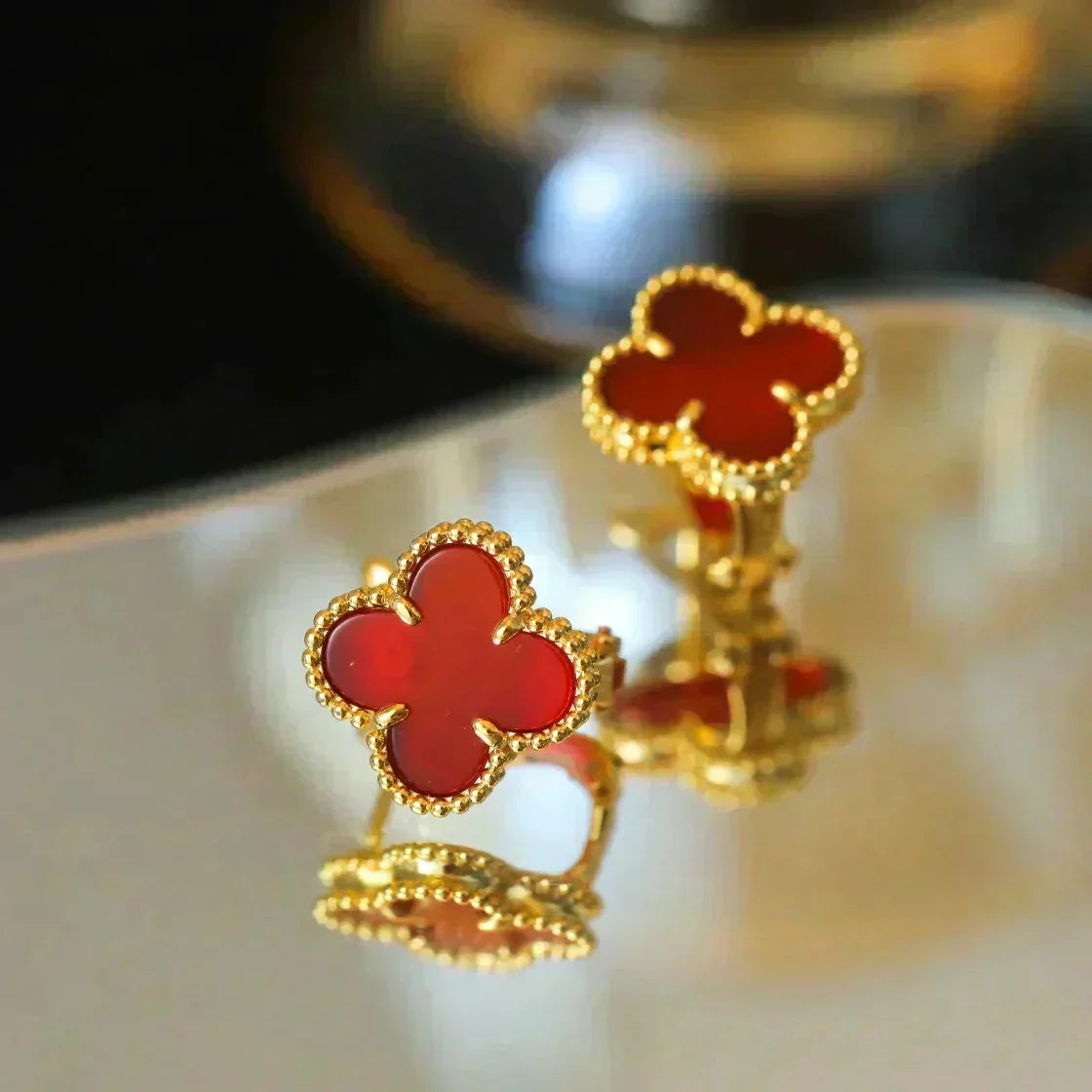 ⭐Miroze CLOVER MEDIUM 1 MOTIFS CARNELIAN  EARRINGS