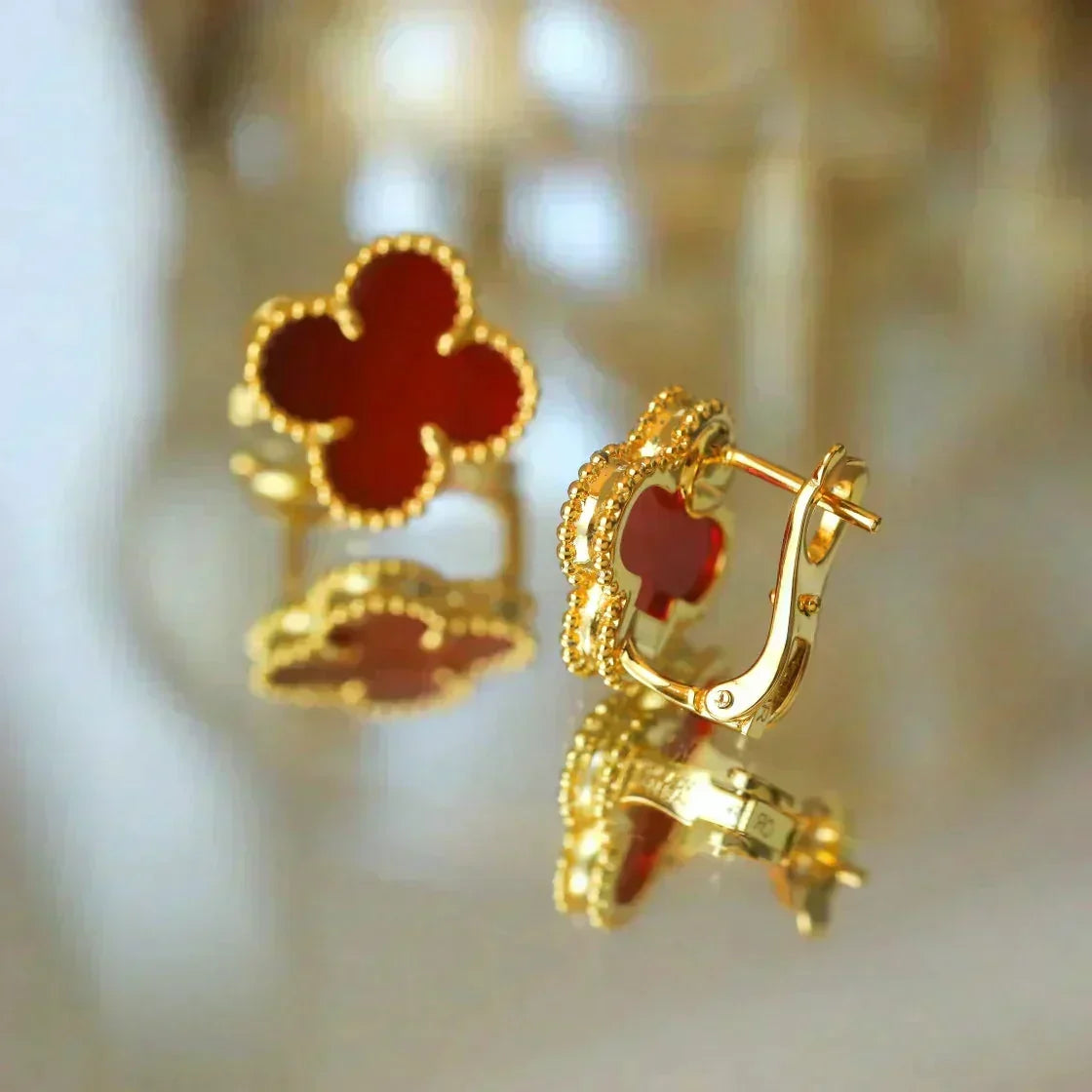 ⭐Miroze CLOVER MEDIUM 1 MOTIFS CARNELIAN  EARRINGS