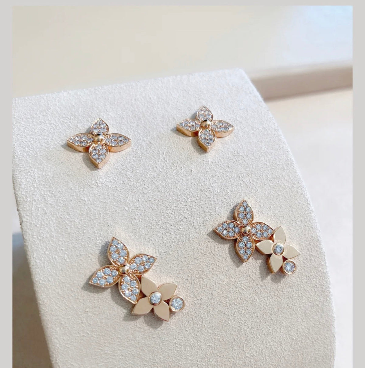 ⭐Miroze STAR BLOSSOM STUD EARRINGS PINK GOLD DIAMONDS