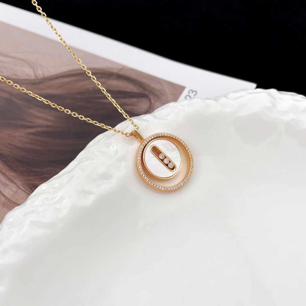 [⭐Miroze]LUCKY MOVE MM NACRE BLANCHE DIAMOND NECKLACE