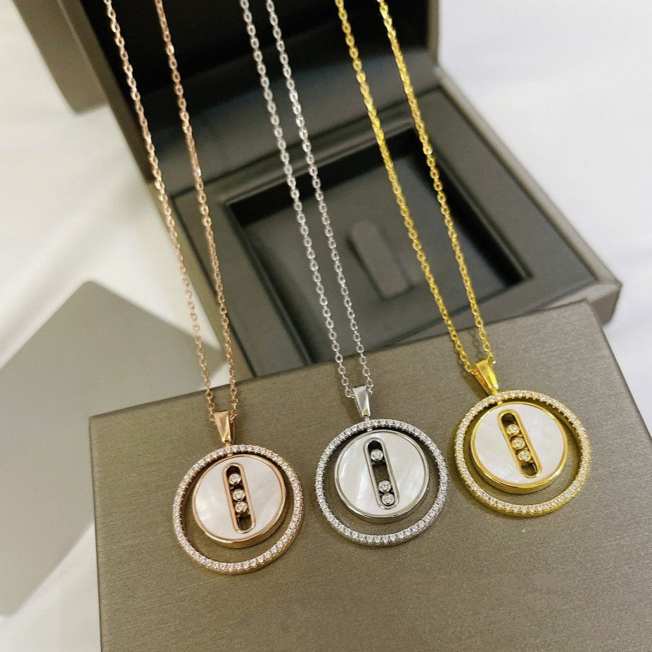 [⭐Miroze]LUCKY MOVE MM NACRE BLANCHE DIAMOND NECKLACE