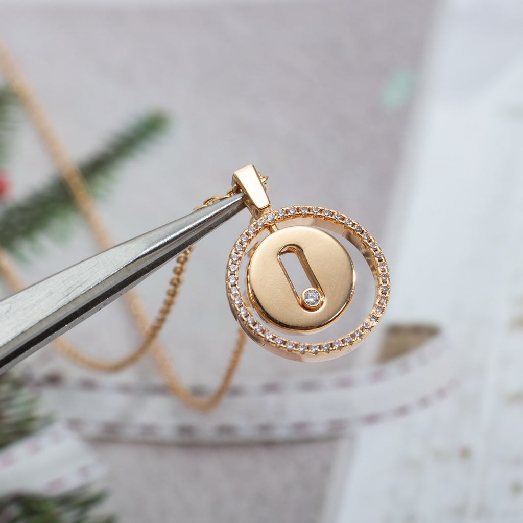 [⭐Miroze]LUCKY MOVE PM NECKLACE PINK GOLD DIAMOND