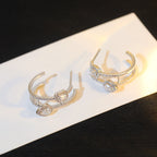 [⭐Miroze]CREOLES MY TWIN 2 RANGS SILVER DIAMOND EARRINGS