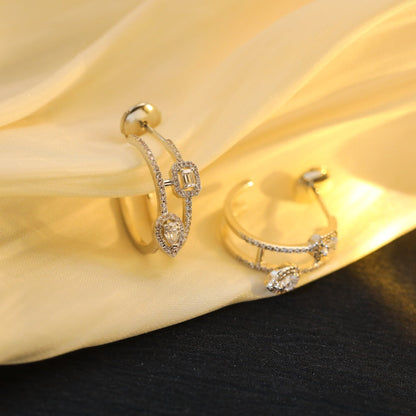 [[⭐DORISW] ] CREOLES MY TWIN 2 RANGS SILVER DIAMOND EARRINGS