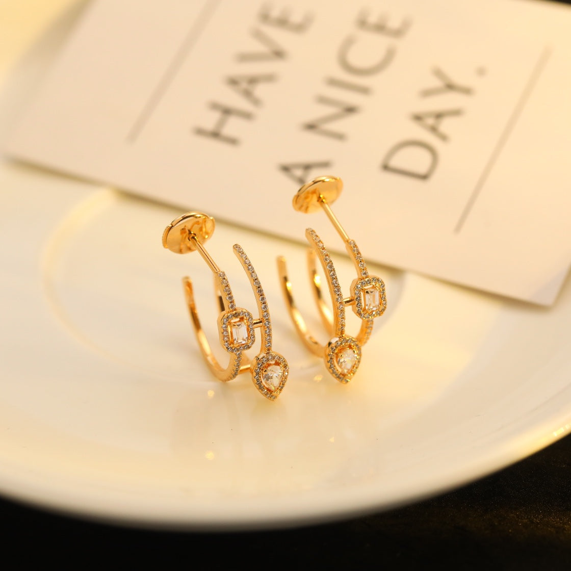 [⭐Miroze]CREOLES MY TWIN 2 RANGS SILVER DIAMOND EARRINGS