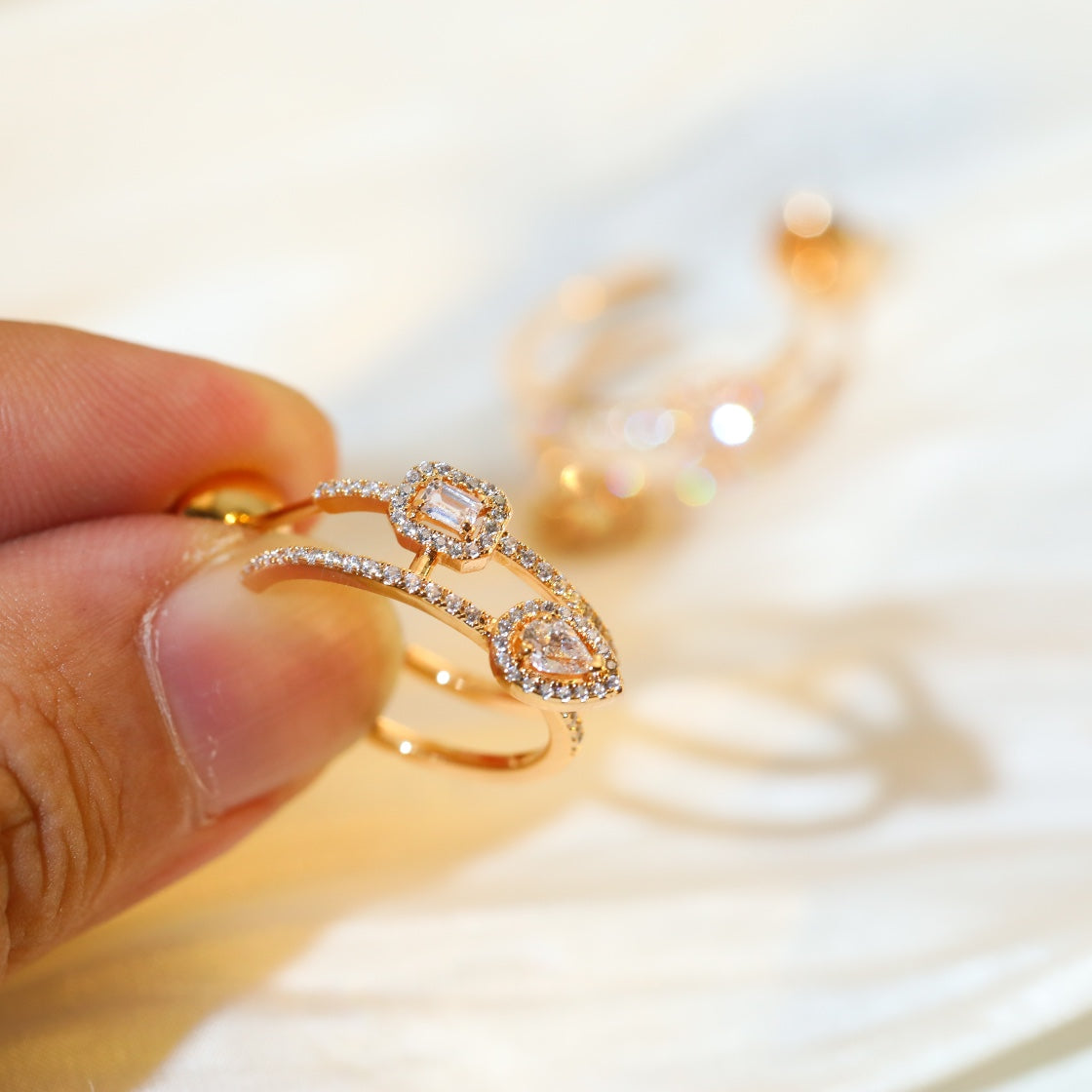 [⭐Miroze]CREOLES MY TWIN 2 RANGS SILVER DIAMOND EARRINGS