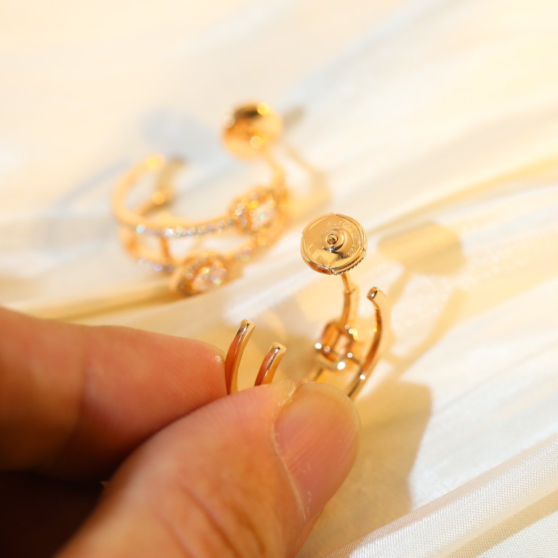 [[⭐DORISW] ] CREOLES MY TWIN 2 RANGS SILVER DIAMOND EARRINGS