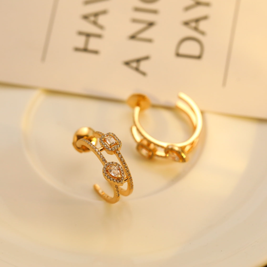 [[⭐DORISW] ] CREOLES MY TWIN 2 RANGS SILVER DIAMOND EARRINGS