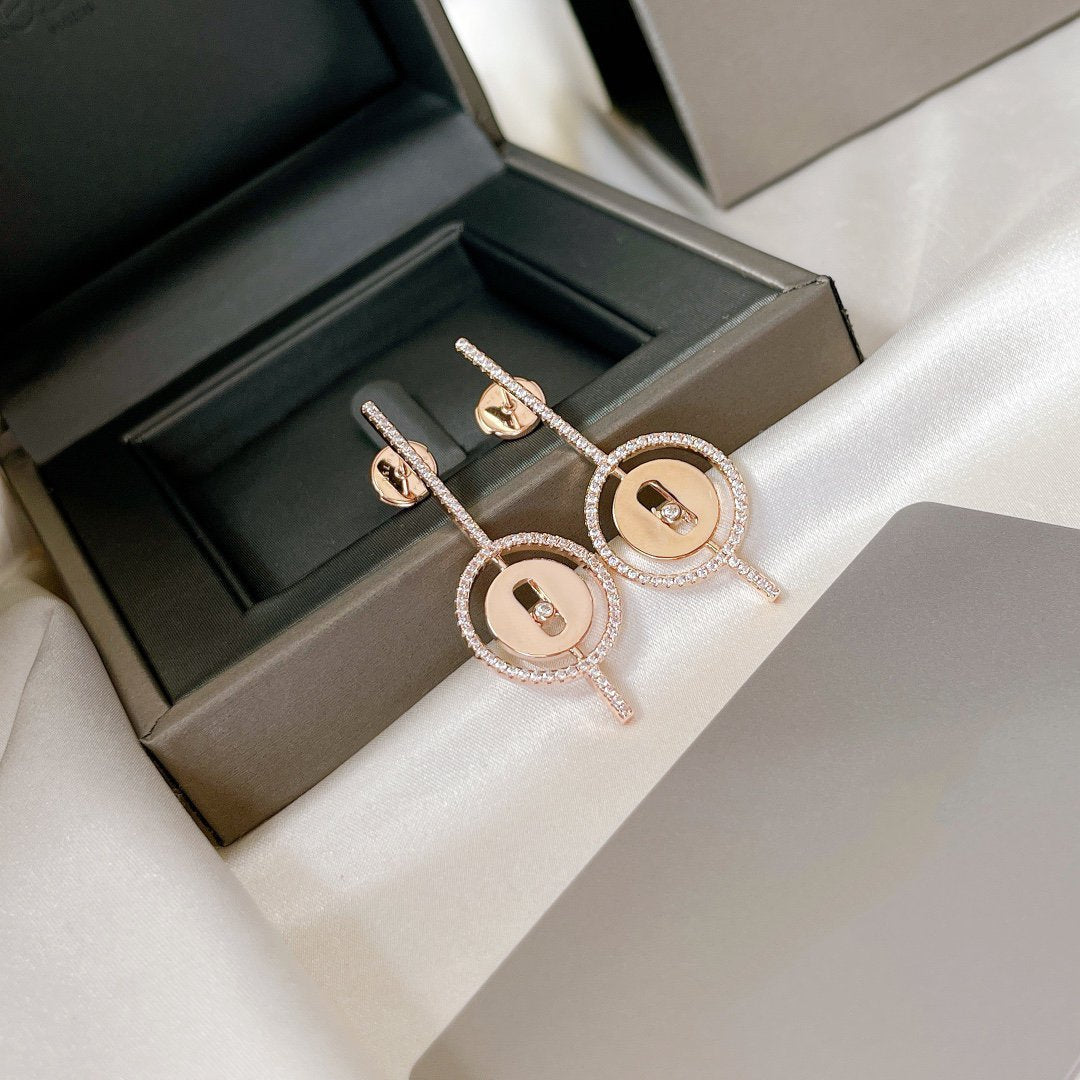 [⭐Miroze]LUCKY MOVE ARROW PINK GOLD DIAMOND EARRINGS
