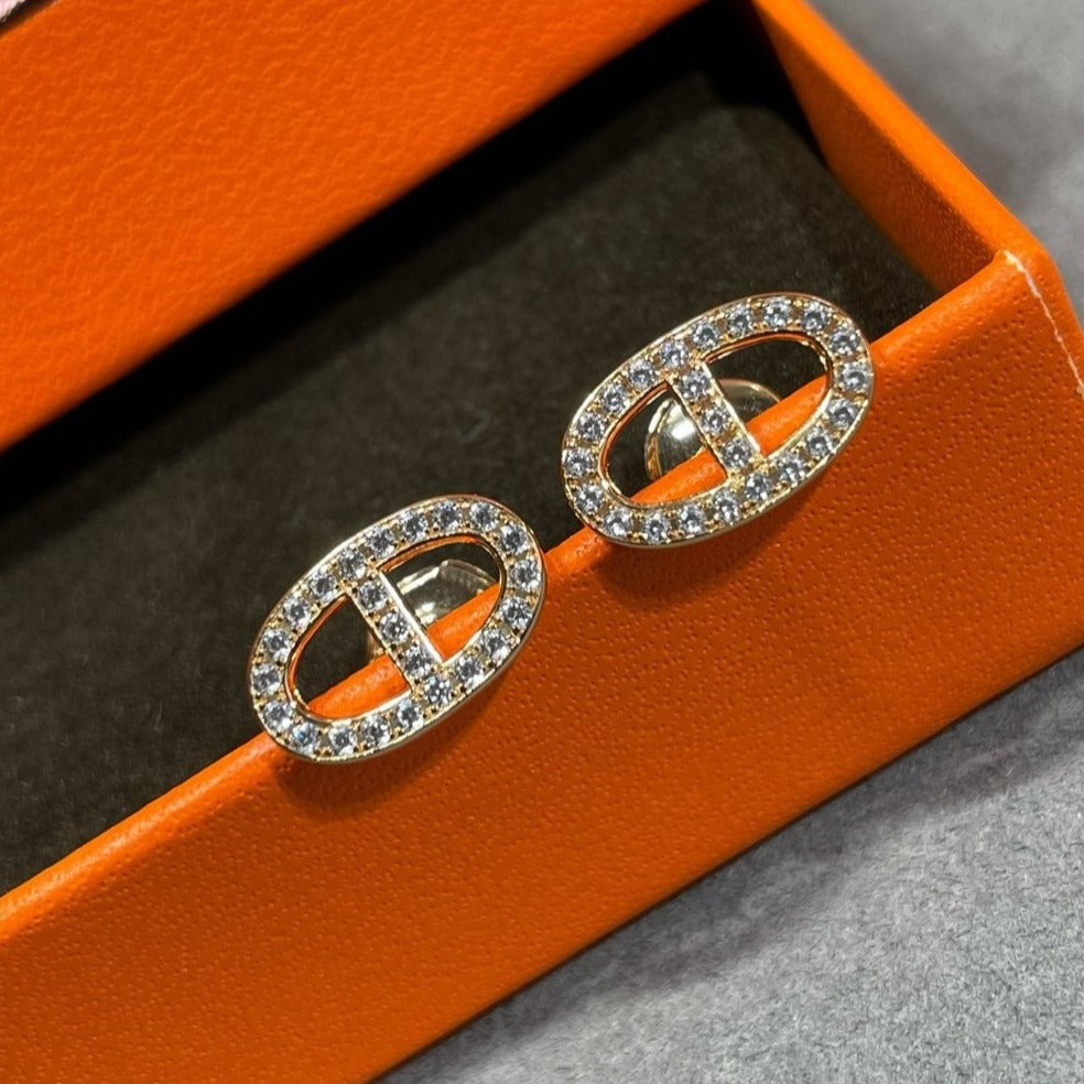 ⭐Miroze HM FULL DIAMOND PIG NOSE STUD EARRINGS