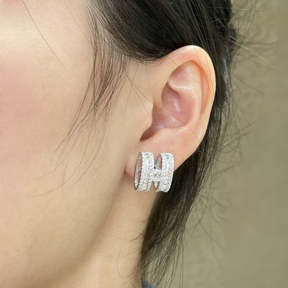 [⭐Miroze]H STUD EARRINGS WITH SILVER DIAMONDS