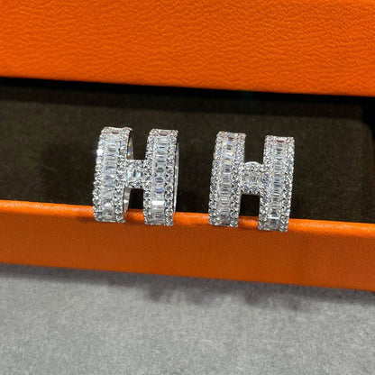 [⭐Miroze]H STUD EARRINGS WITH SILVER DIAMONDS