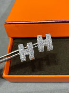 ⭐Miroze H STUD EARRINGS WITH SILVER DIAMONDS